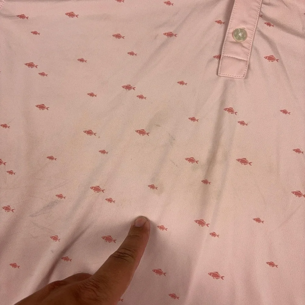 FootJoy Polo Shirt Mens XL Pink Fish Print Stretch Golf Short Sleeve Jersey